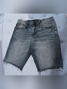 Aeropostale Men's Slim Cut-off Distressed Blue Denim Jean Shorts